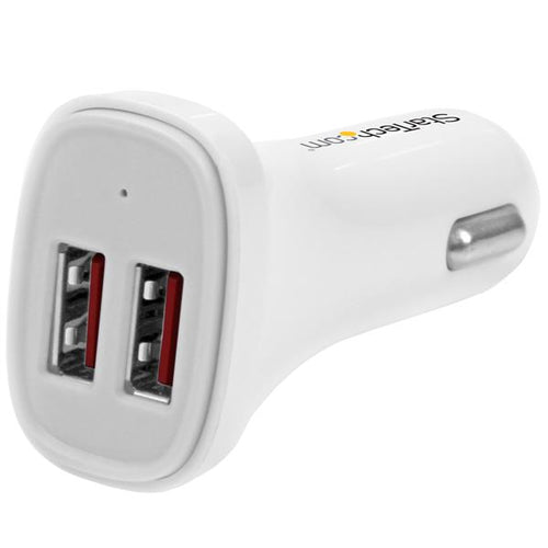 Star Tech Dual-Port USB Car Charger - 24W/4.8A - White