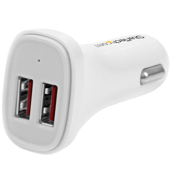 Star Tech Dual-Port USB Car Charger - 24W/4.8A - White